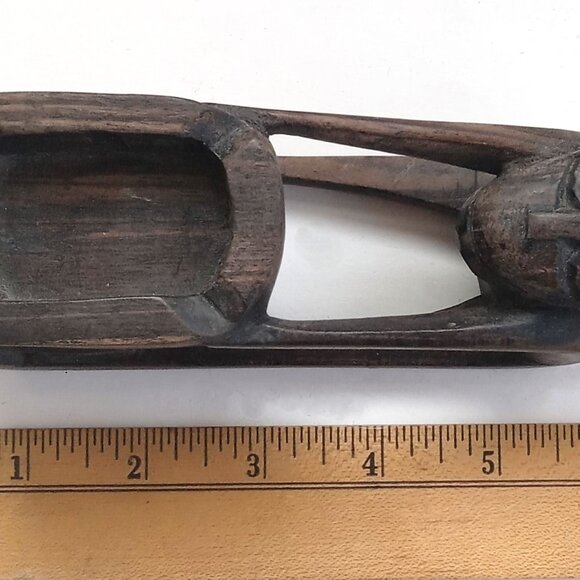 VTG Hand Carved Primitive Tribal Wood Folk Art Heavy Wood Monkey Holding Tray - Picture 4 of 9